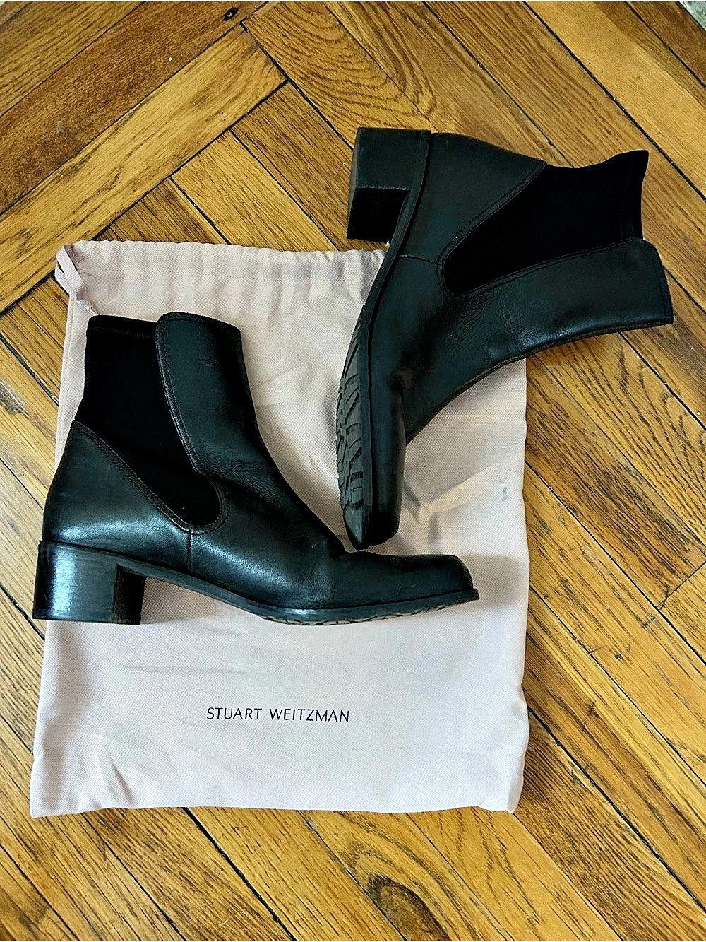 Stuart Weitzman Lynelle Chelsea Bootie Black Leather